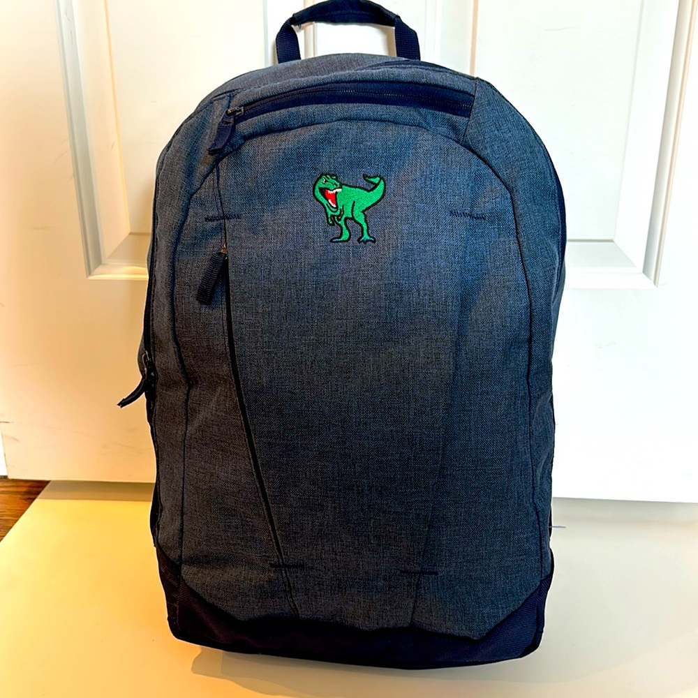 Lands’ End large kids’ Techpack/backpack with padded pocket and dinosaur patch